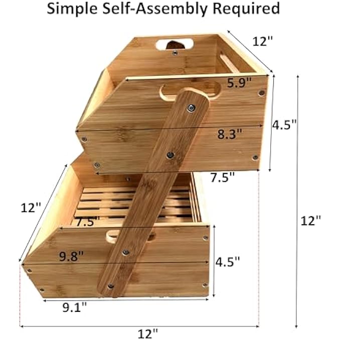 altCooking Hub BAMBOO STORAGE BIN - MULTIPURPOSE OPEN FRONT STACKING BINS FOR KITCHEN & PANTRY CONFIGURABLE AS 2 TIER FRUIT BASKET ON COUNTERTOP  IDEAL VEGETABLES, POTATO AND ONION - Image 4